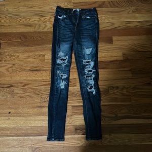 Size 0 high waisted ankle jegging, holes have fabric behind them